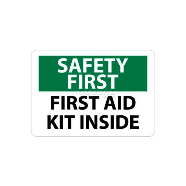National Marker Co NMC OSHA Sign, Safety First - First Aid Kit Inside, 10in X 14in, White/Green/Black SF47RB - main